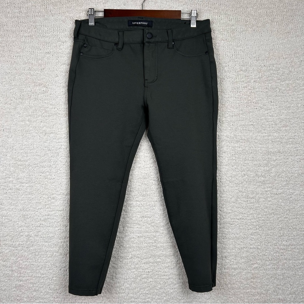 Liverpool Pants Womens 12/31 Petite Peat Green Taper Leg Ponte Knit Stretch Pant
